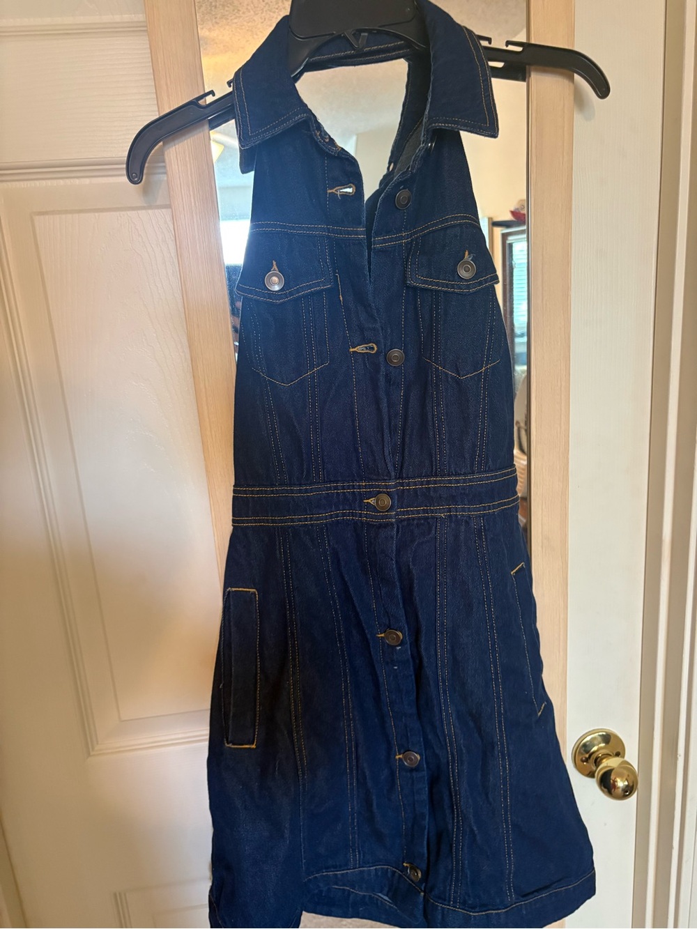 Denim button up halter dress